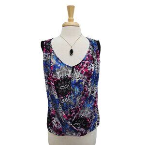 Nicole by Nicole Miller Draped Front Floral Print Sleeveless Top Womens Size S